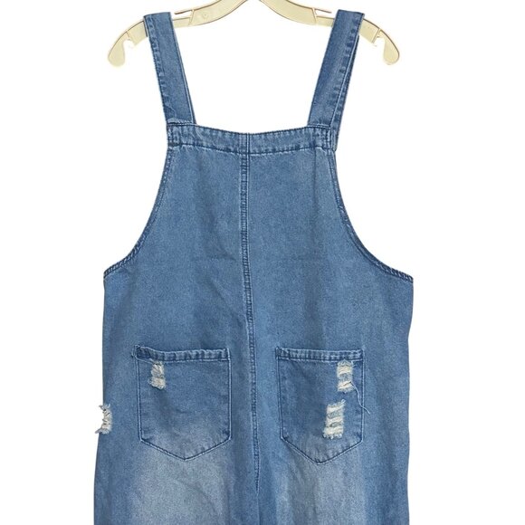 Womens Distressed Denim Crop Overalls Madepants Size S 100% Cotton Casual Style - Picture 7 of 8